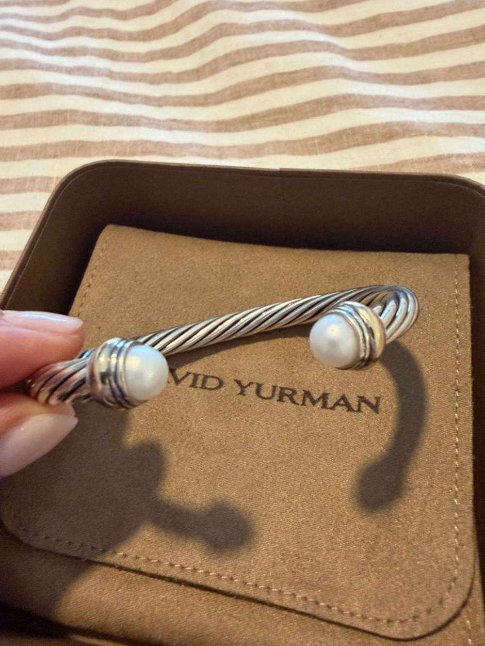 David Yurman Sterling Silver Classic Cable Cuff with Pearls and 14k gold, 7mm - Picture 5 of 7